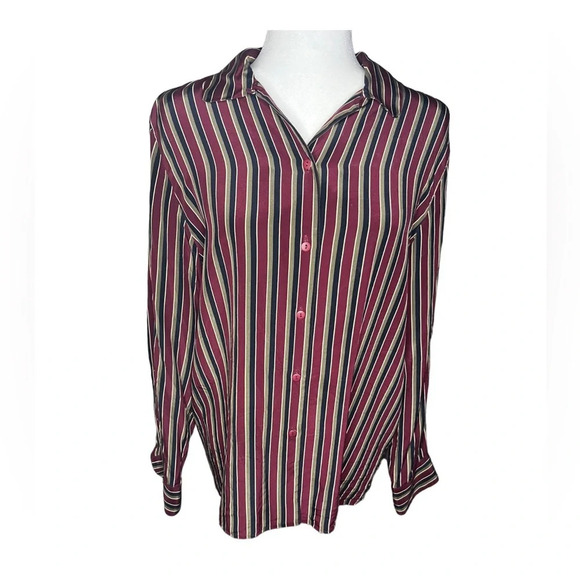 Y2K Talbots 100% Silk Striped Button-Down Blouse - Picture 1 of 5